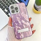 For iPhone 16 Pro Plating Glitter Texture Fold Holder TPU Phone Case with Lens Film(Purple Wrinkles) - 1