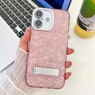 For iPhone 16 Plus Plating Glitter Texture Fold Holder TPU Phone Case with Lens Film(Pink Shell Pattern) - 1