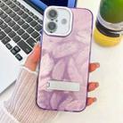 For iPhone 16 Plus Plating Glitter Texture Fold Holder TPU Phone Case with Lens Film(Purple Feathers) - 1