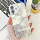 For iPhone 16 Plus Plating Glitter Texture Fold Holder TPU Phone Case with Lens Film(White Tinfoil Texture) - 1