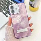 For iPhone 16 Plus Plating Glitter Texture Fold Holder TPU Phone Case with Lens Film(Purple Tinfoil Texture) - 1