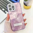 For iPhone 15 Pro Max Plating Glitter Texture Fold Holder TPU Phone Case with Lens Film(Purple Tinfoil Texture) - 1