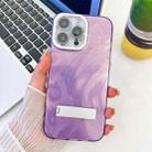 For iPhone 15 Pro Plating Glitter Texture Fold Holder TPU Phone Case with Lens Film(Purple Feather Yarn) - 1
