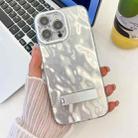 For iPhone 15 Pro Plating Glitter Texture Fold Holder TPU Phone Case with Lens Film(White Wrinkles) - 1