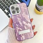 For iPhone 15 Pro Plating Glitter Texture Fold Holder TPU Phone Case with Lens Film(Purple Wrinkles) - 1