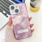 For iPhone 15 Plating Glitter Texture Fold Holder TPU Phone Case with Lens Film(Purple Tinfoil Texture) - 1