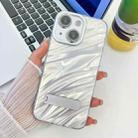 For iPhone 14 Plating Glitter Texture Fold Holder TPU Phone Case with Lens Film(White Water Ripples) - 1