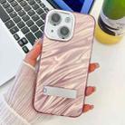 For iPhone 14 Plating Glitter Texture Fold Holder TPU Phone Case with Lens Film(Pink Water Ripples) - 1