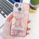 For iPhone 14 Plating Glitter Texture Fold Holder TPU Phone Case with Lens Film(Pink Feathers) - 1