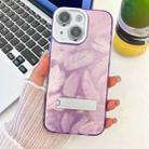 For iPhone 14 Plating Glitter Texture Fold Holder TPU Phone Case with Lens Film(Purple Feathers) - 1