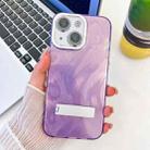 For iPhone 14 Plating Glitter Texture Fold Holder TPU Phone Case with Lens Film(Purple Feather Yarn) - 1