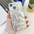 For iPhone 14 Plating Glitter Texture Fold Holder TPU Phone Case with Lens Film(White Wrinkles) - 1