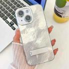 For iPhone 14 Plating Glitter Texture Fold Holder TPU Phone Case with Lens Film(White Tinfoil Texture) - 1