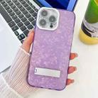 For iPhone 14 Pro Max Plating Glitter Texture Fold Holder TPU Phone Case with Lens Film(Purple Shell Pattern) - 1