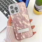 For iPhone 14 Pro Max Plating Glitter Texture Fold Holder TPU Phone Case with Lens Film(Pink Wrinkles) - 1