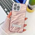 For iPhone 13 Pro Max Plating Glitter Texture Fold Holder TPU Phone Case with Lens Film(Pink Water Ripples) - 1