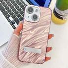 For iPhone 13 Plating Glitter Texture Fold Holder TPU Phone Case with Lens Film(Pink Water Ripples) - 1