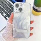 For iPhone 13 Plating Glitter Texture Fold Holder TPU Phone Case with Lens Film(White Feather Yarn) - 1