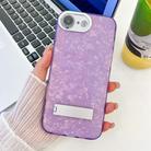 For iPhone 16e Plating Glitter Texture Fold Holder TPU Phone Case with Lens Film(Purple Shell Pattern) - 1