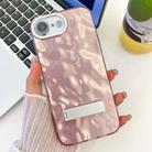 For iPhone 16e Plating Glitter Texture Fold Holder TPU Phone Case with Lens Film(Pink Wrinkles) - 1