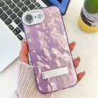 For iPhone 16e Plating Glitter Texture Fold Holder TPU Phone Case with Lens Film(Purple Wrinkles) - 1