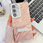 For Samsung Galaxy S24 FE 5G Plating Glitter Texture Fold Holder TPU Phone Case with Lens Film(Pink Water Ripples) - 1