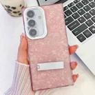 For Samsung Galaxy S24 FE 5G Plating Glitter Texture Fold Holder TPU Phone Case with Lens Film(Pink Shell Pattern) - 1