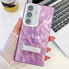 For Samsung Galaxy S24 FE 5G Plating Glitter Texture Fold Holder TPU Phone Case with Lens Film(Purple Wrinkles) - 1