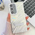 For Samsung Galaxy A55 5G Plating Glitter Texture Fold Holder TPU Phone Case with Lens Film(White Water Ripples) - 1