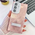 For Samsung Galaxy A55 5G Plating Glitter Texture Fold Holder TPU Phone Case with Lens Film(Pink Tinfoil Texture) - 1
