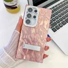 For Samsung Galaxy S24 Ultra 5G Plating Glitter Texture Fold Holder TPU Phone Case with Lens Film(Pink Wrinkles) - 1