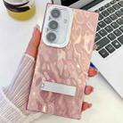 For Samsung Galaxy S24+ 5G Plating Glitter Texture Fold Holder TPU Phone Case with Lens Film(Pink Wrinkles) - 1