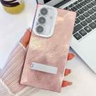 For Samsung Galaxy S24+ 5G Plating Glitter Texture Fold Holder TPU Phone Case with Lens Film(Pink Tinfoil Texture) - 1