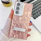 For Samsung Galaxy A25 5G Plating Glitter Texture Fold Holder TPU Phone Case with Lens Film(Pink Wrinkles) - 1