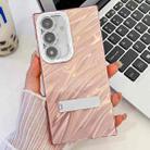 For Samsung Galaxy A54 5G Plating Glitter Texture Fold Holder TPU Phone Case with Lens Film(Pink Water Ripples) - 1