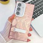 For Samsung Galaxy A36 5G Plating Glitter Texture Fold Holder TPU Phone Case with Lens Film(Pink Feathers) - 1