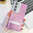 For Samsung Galaxy A36 5G Plating Glitter Texture Fold Holder TPU Phone Case with Lens Film(Purple Feathers) - 1