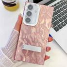 For Samsung Galaxy A36 5G Plating Glitter Texture Fold Holder TPU Phone Case with Lens Film(Pink Wrinkles) - 1