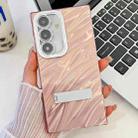 For Samsung Galaxy S25+ 5G Plating Glitter Texture Fold Holder TPU Phone Case with Lens Film(Pink Water Ripples) - 1