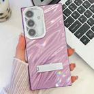 For Samsung Galaxy S25+ 5G Plating Glitter Texture Fold Holder TPU Phone Case with Lens Film(Purple Water Ripples) - 1