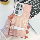 For Samsung Galaxy S25 Ultra 5G Plating Glitter Texture Fold Holder TPU Phone Case with Lens Film(Pink Feathers) - 1