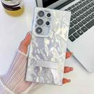 For Samsung Galaxy S25 Ultra 5G Plating Glitter Texture Fold Holder TPU Phone Case with Lens Film(White Wrinkles) - 1