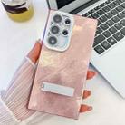 For Samsung Galaxy S25 Ultra 5G Plating Glitter Texture Fold Holder TPU Phone Case with Lens Film(Pink Tinfoil Texture) - 1