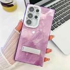 For Samsung Galaxy S25 Ultra 5G Plating Glitter Texture Fold Holder TPU Phone Case with Lens Film(Purple Tinfoil Texture) - 1