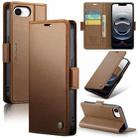 For iPhone 16e CaseMe 023 Butterfly Buckle Litchi Texture RFID Anti-theft Leather Phone Case(Brown) - 1