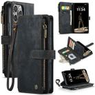 For iPhone 16 Pro CaseMe C30 Card Slots Zipper Wallet Leather Phone Case(Black) - 1