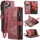 For iPhone 16 Pro CaseMe C30 Card Slots Zipper Wallet Leather Phone Case(Red) - 1