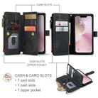 For iPhone 16e CaseMe C30 Card Slots Zipper Wallet Leather Phone Case(Black) - 2