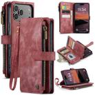 For iPhone 17 Pro Max CaseMe C30 Card Slots Zipper Wallet Leather Phone Case(Red) - 1