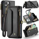 For iPhone 16 Pro Max CaseMe C36 Card Slots Zipper Wallet RFID Anti-theft Leather Phone Case(Black) - 1